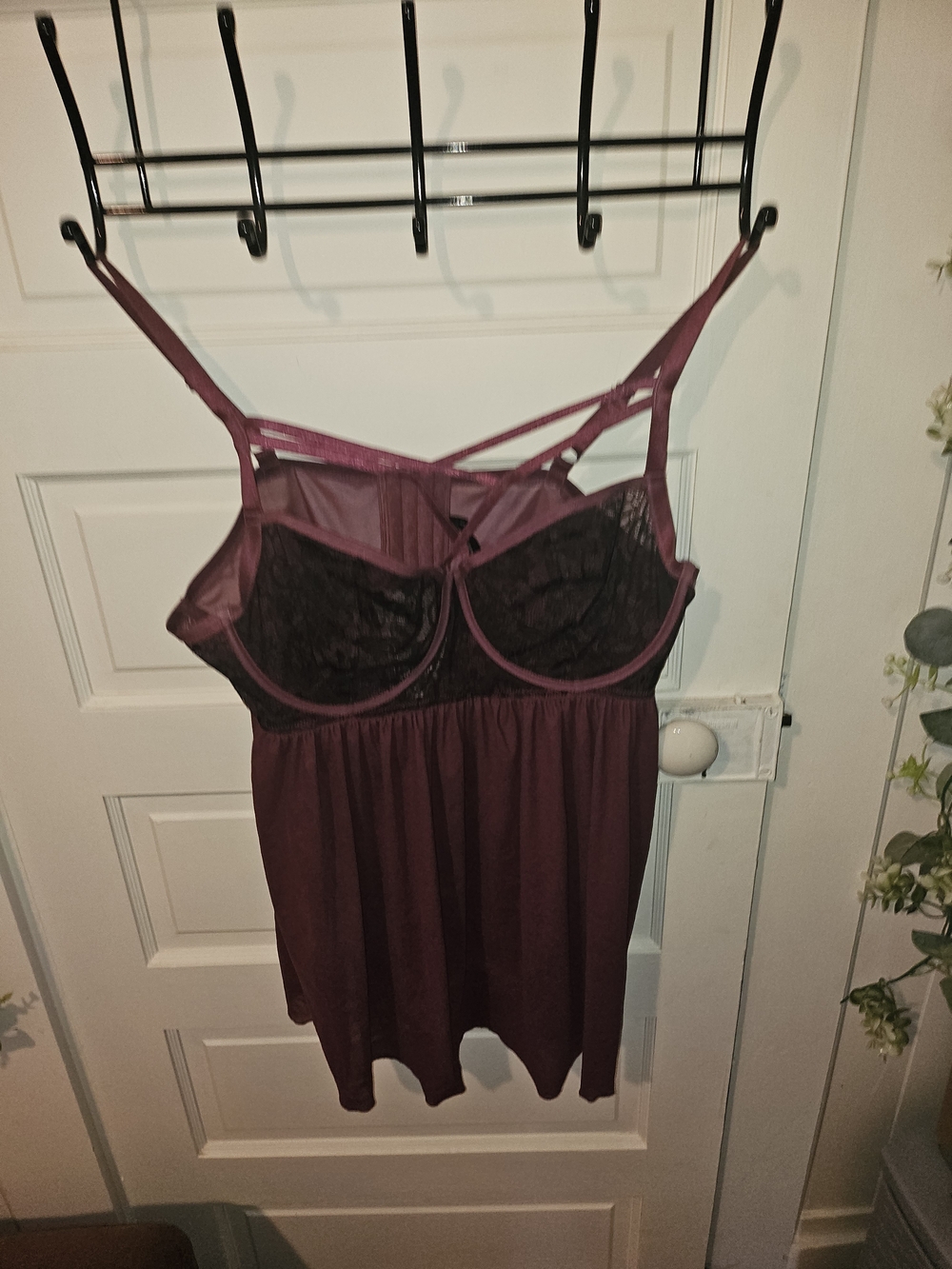Plum Lace-Trim Babydoll Chemise - Women Intimates